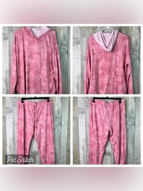 Natori XL 2-Pc Set Lounge-Wear Hooded Top & Pants Stretch Drawstring Waistband